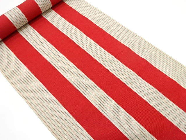 JAPANESE KIMONO / ANTIQUE BOLT FOR HASSUN OBI / SILK / CHIKUZEN HAKATA / WOVEN STRIPE